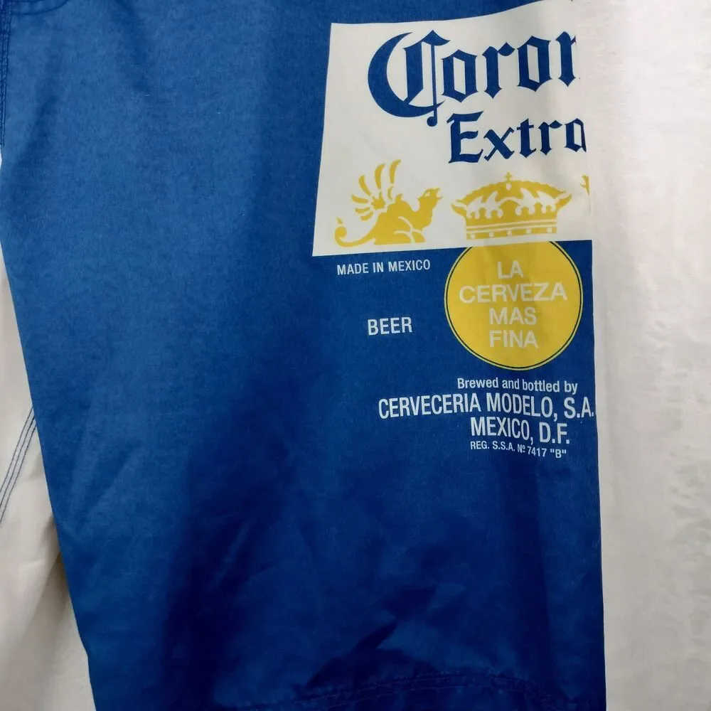 VTG Corona Board Shorts Mens Size 38 2XL Blue White Colorblock Beer Swim Suit